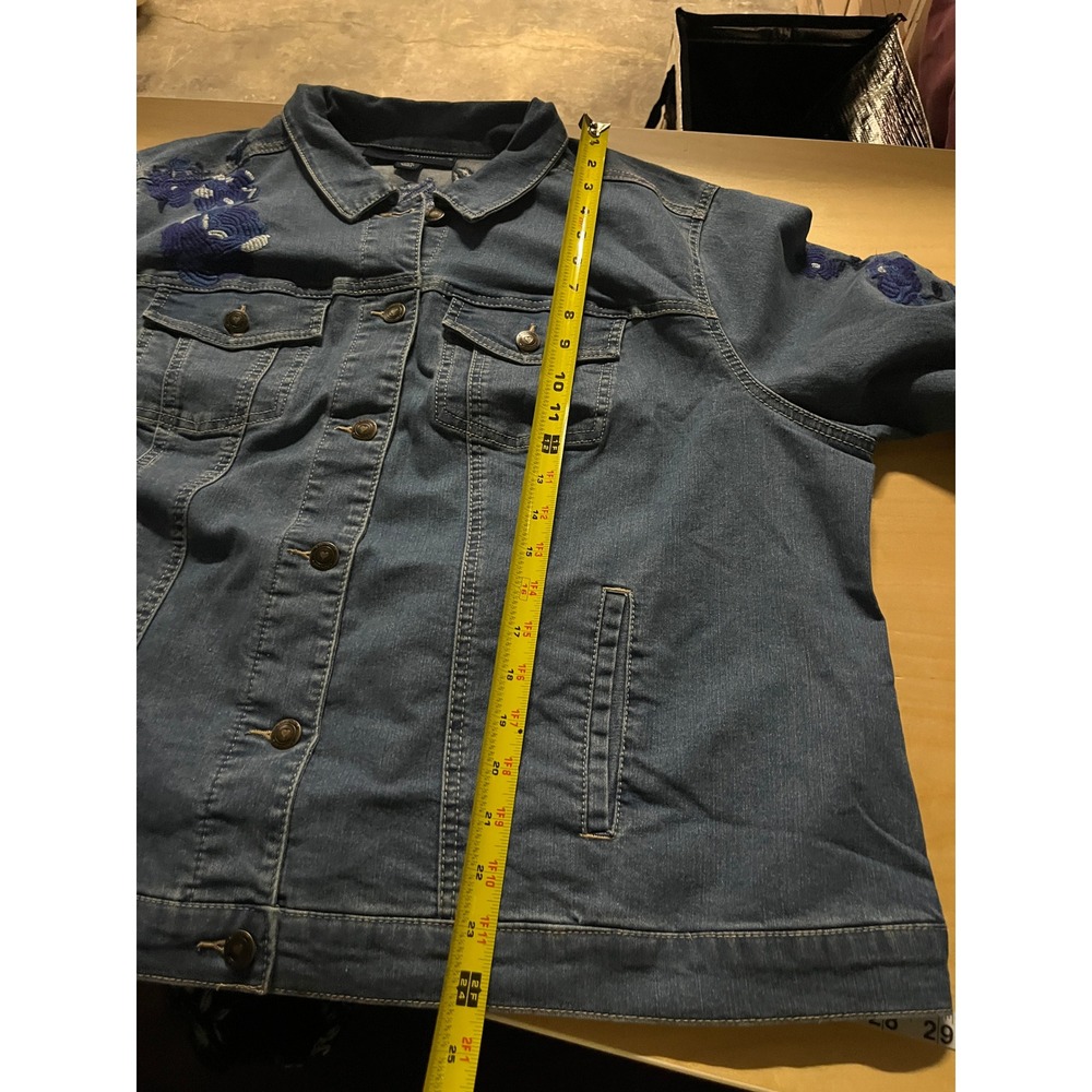 Womens Oversized Denim Jacket 24W Blue Floral‎ Embroidery Festival Concert - Picture 8 of 10